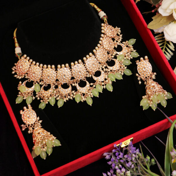 Radiant Rose Gold Pista Chokar Party Jewellery Set for Rent - Adorn in Elegance