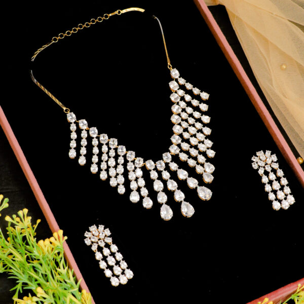 Beautiful Diamond Style Necklace with Cocktail Earrings for Rent - Necklace, Earrings