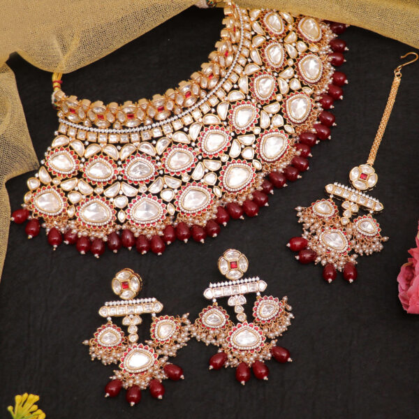 Radiant Ruby Bliss Bridal Jewellery Set for Rent - Elegance Redefined