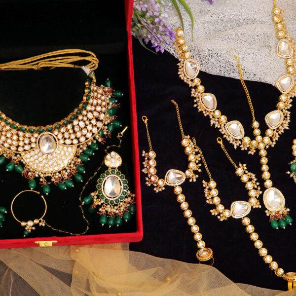 Enchanting Green Splendor Bridal Jewellery Set for Rent - Adorn in Elegance