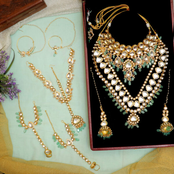 Ethereal Pastel Green Bliss Bridal Jewellery Set for Rent - Illuminate Your Special Day!